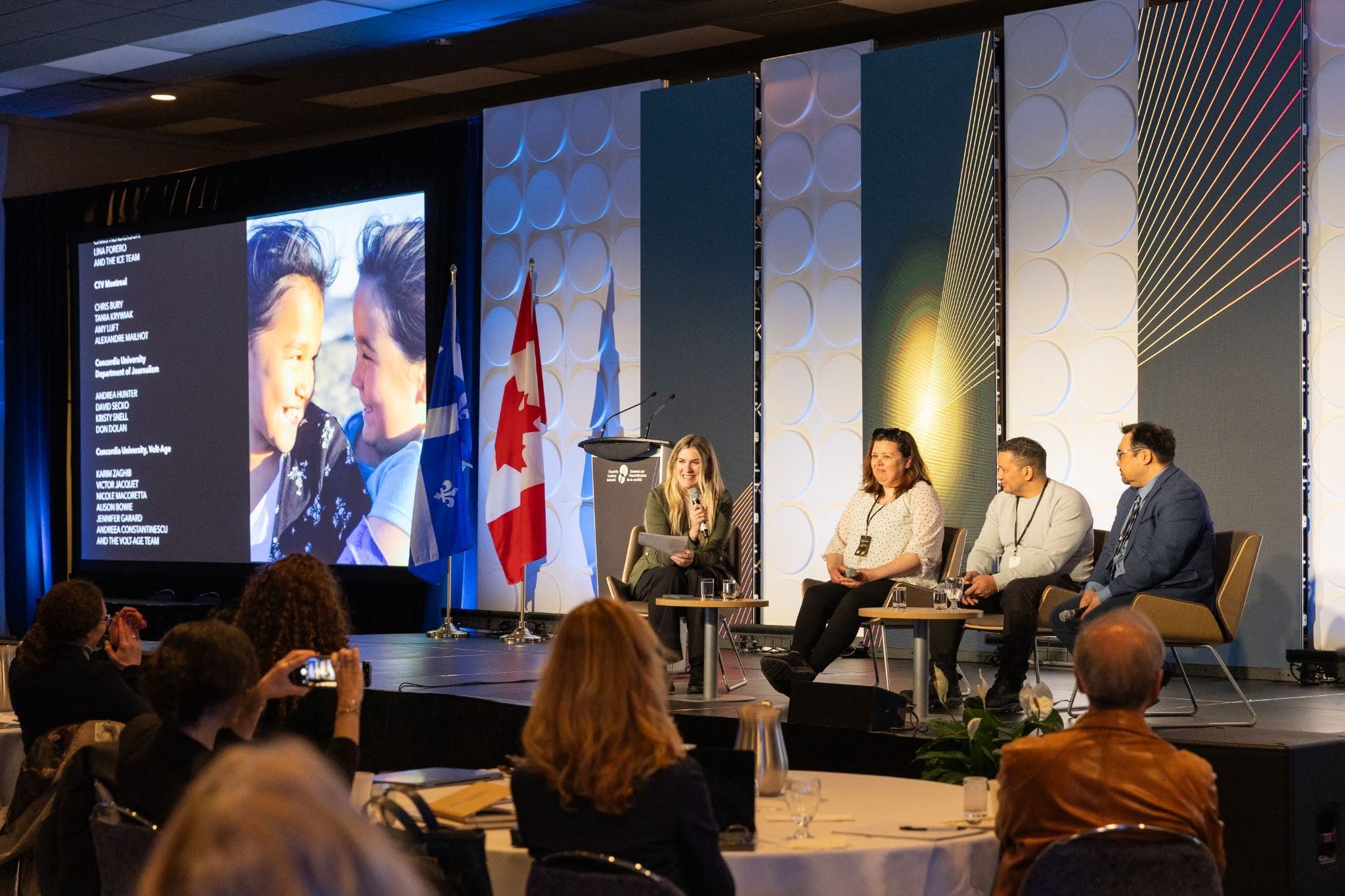 Aphrodite Salas and Climate Leadership Story Hub team members at an event